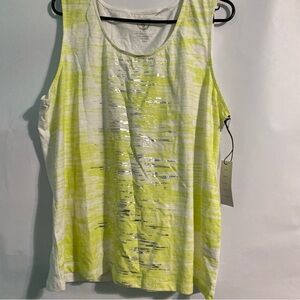 Sleeveless Yellow-White Metallic Stripe Women's Tank Top